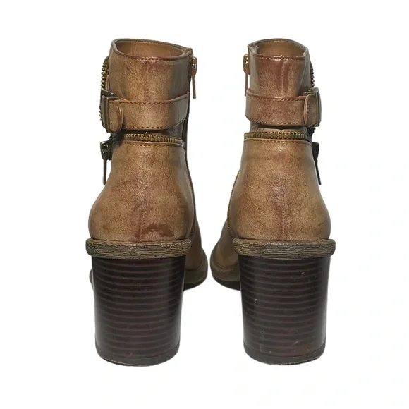 Gianni Bini Brown Ankle Boots Women Sz 9.5M 2 Sided Zip Buckle Belt Ankle Shoes - Picture 9 of 13